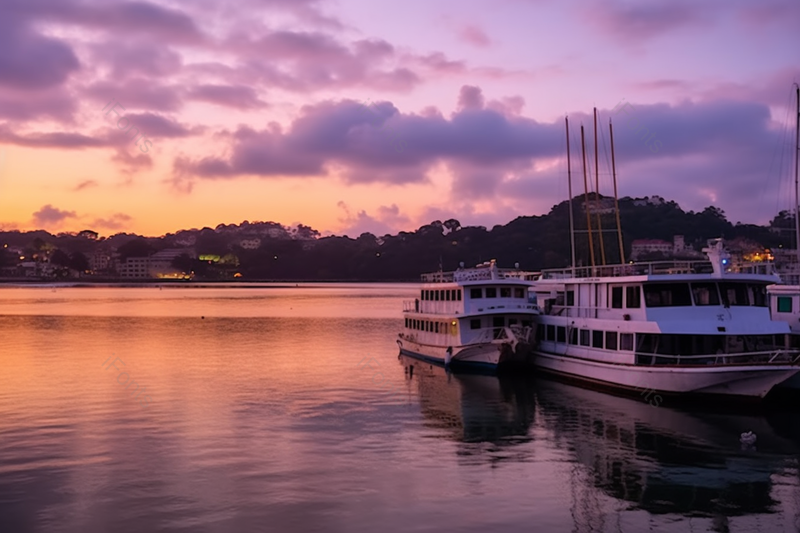 紫色梦幻的天空厦门城市风光摄影图云朵船只黄昏,高清,摄影图,摄影图片,图片大全,摄影图免费下载